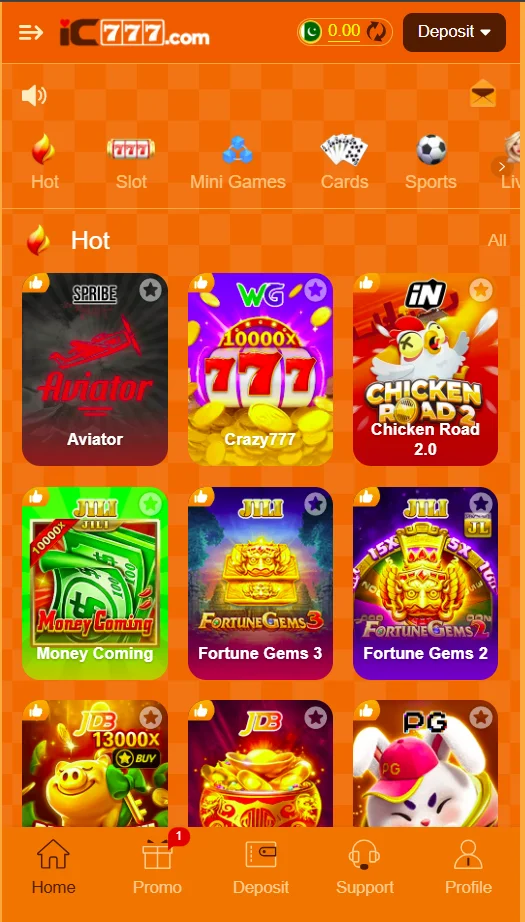 IC777 Game Android app home screen